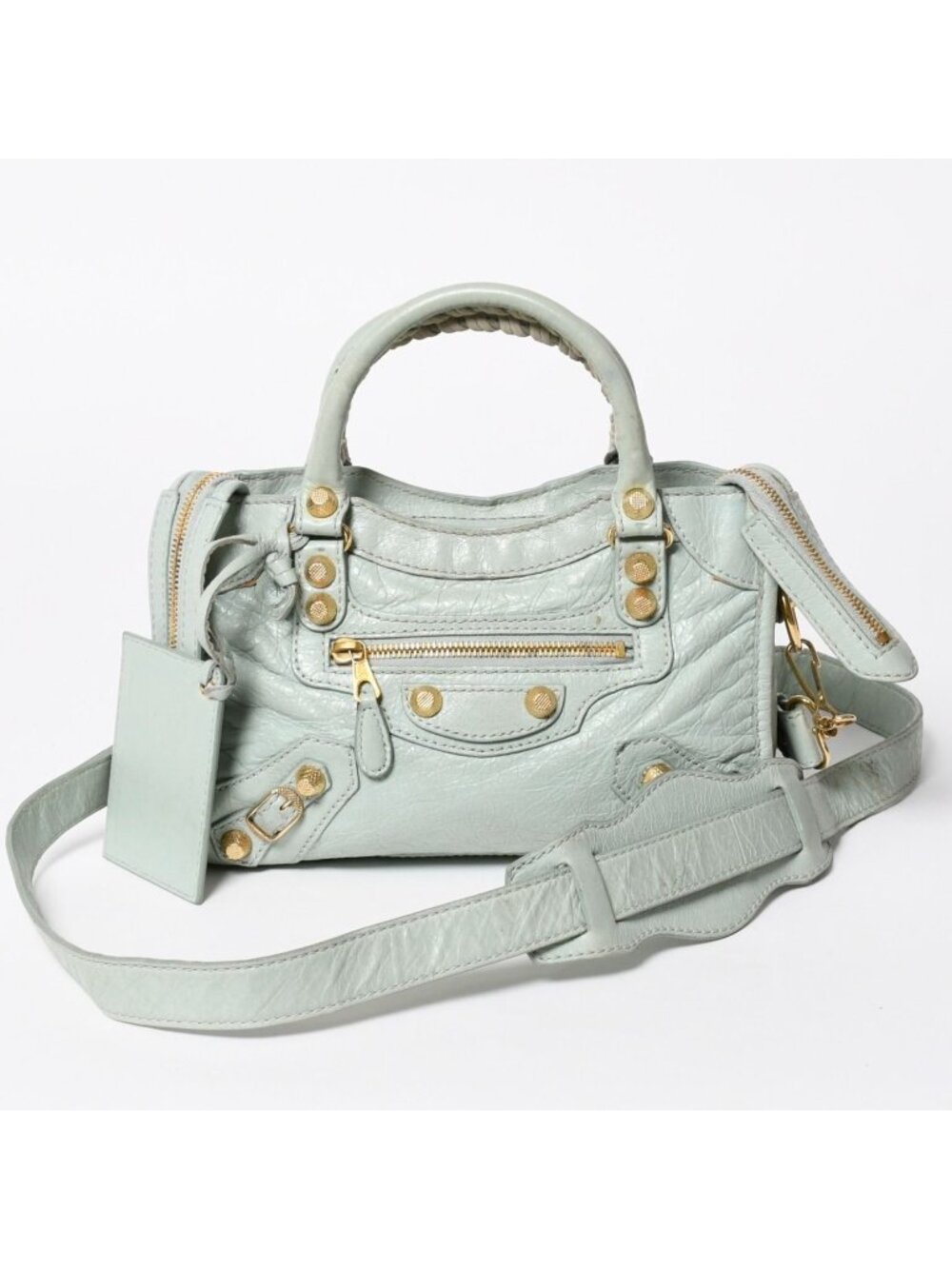 Balenciaga 2-Way Shoulder Bag Giant Mini City Lime Green Gold